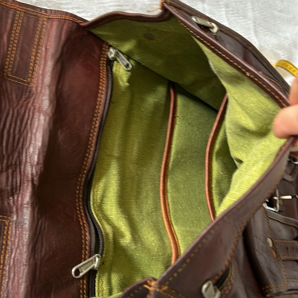 Unisex Brown Handmade Leather Backpack Satchel Convertable School Bag Purse - Picture 7 of 8